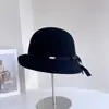 Sombrero de Pescador con Logo de Letra Estilo Tweed para Mujer Otoño e Invierno Nuevo Sombrero Cálido de Lana Australiana Sombrero de Cubeta Retro Simple