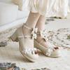 Estilo Coreano Combinación Perfecta Encaje Dulce Lazo Lolita Chica Suave Tacón Grueso Princesa de Hadas Punta Redonda Zapatos de Una Sola Capa JK para Mujer Zapatos Lo