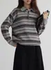 Suéter de Punto Pullover de Manga Larga con Rayas Horizontales y Cuello Polo de Terciopelo de Arroz Glutinoso Otoño e Invierno Casual Versátil Moda Suéter con Bloques de Color