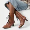 Comércio exterior 2026 novo botas de tornozelo de salto alto bico fino retrô plus size salto taça de vinho cadarço frontal zíper lateral para AliExpress transfronteiriço