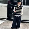 Conjunto de Otoño para Niña 2026 Nueva Moda Casual Estilo Universitario Camisa Chaleco de Punto Rayado Conjunto de Tres Piezas