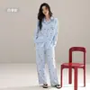 Cardigan Feminino de Algodão Puro com Manga Longa para Primavera e Outono 2026 Novo Conjunto Fofo de Algodão Puro para Casa com Listras de Desenho Animado