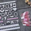 Pegatina para Uñas de Encaje Blanco Aurora 5D Estampada Encaje Estéreo Moño Calcomanía para Arte de Uñas DIY Joyería Estilo Sl