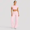 Conjunto Esportivo de Manga Curta com Costas Nuas Transfronteiriço para Mulheres com Bojos Top Fitness Roupa Esportiva ao Ar Livre Roupa de Yoga