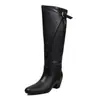 Botas Altas de Ante para Mujer Botas de Caballero Nuevo Estilo Otoño/Invierno Versión Coreana Punta Redonda Tacón Medio Grueso Hebilla Botas Hasta la Rodilla Botas para Mujer