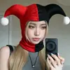 Chapéu de palhaço para festa de carnaval de Halloween de outono e inverno, chapéu de chifre de diabo bicolor vermelho e preto, chapéu casual e adereço de cabeça
