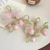 Design em Forma de Broto~Lindo Scrunchie de Rede Tulipa para Mulheres, Acessório de Cabelo Rosa Grande de Verão, Elástico de Cabelo