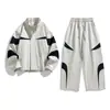 Jianheng Novo Estilo Patchwork Feminino Color Block Gola Alta Jaqueta Premium e Calça Casual Conjunto Esportivo Moda Masculina Conjunto de Duas Peças