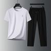 Conjunto Informal Deportivo de Dos Piezas para Hombre de Verano 2026 de Alta Calidad, Camiseta de Manga Corta con Cuello Redondo, Pantalones de Seda de Hielo, Color Sólido para Edad Media
