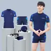 Traje de baño de dos piezas para adolescentes, top de manga corta, bañador de manga larga, conjunto de traje de baño para hombre con protección solar, equipo completo de natación
