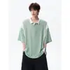 Camiseta Retrô Color Block de Manga Curta para Homens, Camisa Polo de Seda de Gelo Fina de Manga Meia-Manga para o Verão, Camiseta Jovem Plus Size de Manga Três Quartos