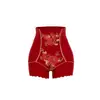 Pantalones sin costuras de cintura alta con control de abdomen y bordados lujosos, Faja reductora de cintura para mujer