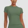 Novo produto transfronteiriço: Roupa de yoga fina de cor sólida com gola redonda, camiseta de treino justa, top esportivo de manga curta, roupa para corrida e fitness