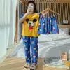 Pijama transfronteiriço de verão feminino conjunto de três peças de seda de leite desenho animado comércio exterior roupa de casa manga curta calça comprida estilo fofo