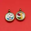 Aço titânio vidro mini pequeno pingente thangka olho do Dharma da riqueza de cinco vias espírito da raposa acessórios DIY caixa redonda de seda corda de mão colorida