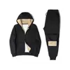 Conjunto de Moletom de Veludo de Lã Masculino Inverno Veludo Espessado Moletom com Capuz Roupa Esportiva Casual Cardigan Jaqueta Quente