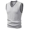 Nuevo suéter para hombre 2026, chaleco de punto, suéter de cuello V color block a la moda, chaleco casual para hombre
