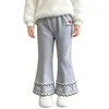 Pantalones Casuales de Otoño para Niñas 2026 Nuevo Estilo Pantalones de Pierna Ancha con Adorno de Encaje para Niños Mayores