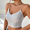 60459 Colete de Lantejoulas com Decote V e Costas Cruzadas Estilo Festa Top Curto com uma Vibe Sexy