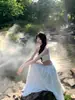 Vestido Francés de Nicho de Alta Calidad Blanco Frío Desenfadado para Mujer Ambiente de Vacaciones en la Playa Vestido Súper de Hada