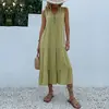 Europa y América Comercio Exterior Transfronterizo Verano Venta Caliente Vestido Casual Sencillo y Elegante de Mujer de Longitud Media de Color Sólido sin Mangas