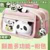 Estojo Panda com Tampa Flip-Top de Grande Capacidade, Unissex, Estojo Estilo Ins, Caixa de Papelaria Versátil e Simples para Alunos do Ensino Fundamental II e Médio