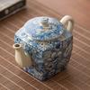 Filtro de Bule de Flores de Forno Ru Pote Único Cerâmica Han Square Pot Retro Home Kung Fu Tea Set Open Pieces Blue and Flower Tea Pot