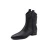 Botas Cowboy Chelsea Retro Francesas de Couro Bovino com Boca em V 2025 Inverno Salto Baixo Grosso Bico Fino Zíper Traseiro Botas Curtas de Couro Genuíno para Mulheres