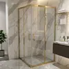 Cuarto de Ducha con Separación Seca y Húmeda, Baño con Puertas Dobles Deslizantes de Vidrio Dorado, Amplio Cuarto de Ducha Integrado para Hogares Grandes