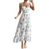 Vestido largo de verano nuevo estilo europeo y americano, cuello en V, corte ajustado, estampado floral, vestido sin mangas estilo hada