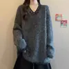 Nuevo Suéter de Punto con Lentejuelas de Longitud Media con Cuello en V Otoño/Invierno 2026 Estilo Coreano Holgado Casual Pulóver para Mujer