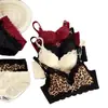Sujetador Acolchado Estilo Francés con Encaje de Pestañas Estampado de Leopardo en Satín 6cm Busto Pequeño Inalámbrico Push-Up de la A a la C Transpirable Soporte Suave 123 #