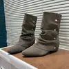 Botas de punta afilada con acabado mate y tacón de bloque para mujer, botas de otoño 2026 hasta la pantorrilla, tacón de aguja, botas ajustadas retro Maillard