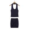 Colete Suspensório Cruzado Sexy com Gola Halter para Meninas Quentes Saia Justa Elástica Moda Feminina Versátil Conjunto Casual