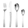 Cuchillo, Tenedor y Cuchara de Acero Inoxidable con Mango Cuadrado de Venta Caliente, Set de Cubiertos, Cuchillo Dentado en Caja para Venta por Correo, Cuchara para Postre de Filete, Venta Caliente Transfronteriza