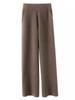 Calça de Lã Tricô Solta Reta Outono Inverno Ordos Feminina Calça de Cashmere Wide Leg com Bolso