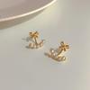 Brincos de Laço Pérola Banhados a Ouro Real 18K Brincos Pequenos da Moda Luxo Acessível Versátil Brincos Ins High-End para Mulheres