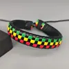 Pulseira Jamaicana com Cores Contrastantes, Estilo Étnico, Pulseira Trançada Ajustável, Popular Online, Bestseller Transfronteiriço, Fio Color-Blocking Dopamina
