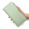 Nova Carteira Longa Feminina Estilo Coreano Fashion Clutch Versátil, Cor Sólida, Carteira Multifuncional com Porta-Cartões