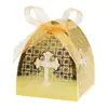 Caja de dulces para boda cortada con láser estilo europeo, caja de papel blanca con diseño de cruz hueca, caja de regalo para bautizo y comunión, en stock