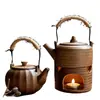 Cerámica Leña Vigas Elevadoras Hogar Cerámica Gruesa Tetera Retro Japonés Estufa Cálida para Té Cuerda Anti-Quemaduras Juego de Té Kung Fu