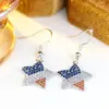 Pendientes de Gancho con Forma de Estrella de Cinco Puntas Completamente Incrustados de Diamantes Tricolor, Pendientes Colgantes de Estrella con Circonita Roja, Azul y Blanca, Accesorios Transfronterizos para Fiestas