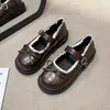 Encaje Punta Redonda Nuevo Primavera Verano JK Zapatos Pequeños de Cuero Mary Jane Planos Mujer Suela Gruesa Estilo Escolar 2026 Moño Francés