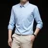 Nova Camisa Casual Masculina da Moda para Primavera e Outono, Manga Longa com Gola de Lapela Respirável para Homens de Meia-Idade e Jovens, Versátil e Estilosa para o Dia a Dia