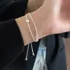 Nalan Prata S925 Exquisito e Simples Ins Nicho Camada Dupla Diamante Pedra do Olho de Gato Pulseira de Contas Ajustável por Puxar S8178