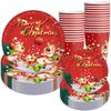 2024 Arreglo para Fiesta Navideña Transfronteriza Reno Navideño Feliz Navidad Vasos de Papel Charolas de Papel Set Venta al por Mayor