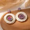 Pendientes Colgantes Circulares de Rafia Tejida Hechos a Mano Estilo Japonés y Coreano para Mujer, Estilo Bohemio, Pendientes Únicos y Dulces