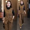 Traje de Moda para Mujer 2025 Otoño Nuevo Elegante Chaleco Camisa Base de Manga Larga Pantalones de Pierna Ancha Elegante Conjunto de Tres Piezas