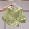Elegante Camisa Blanca de Manga Corta Estilo Francés con Cuello Campana para Mujer, Nuevo Modelo Verano 2025, Diseño de Lujo Ligero