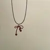 Nuevo Estilo Ins de Corea del Sur Dulce y Fresco Estilo Chica Pura Cadena para Clavícula de Cuerda de Cuero con Lazo Rojo Collar Spice Girls Nicho